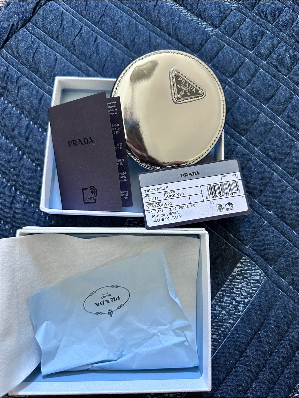 Prada Metallic Argento Round Coin Pouch AUTHENTIC AND NEW - Picture 7 of 10